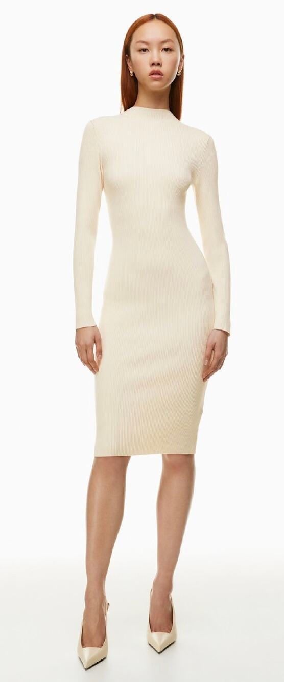 Babaton Aritzia Mock-neck Cream Knit Sweater Midi Dress NWT size Medium